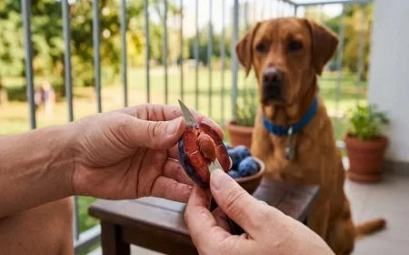 Gazdi eltávolítja a magot egy szilvaszemből, mielőtt a kutyájának adná