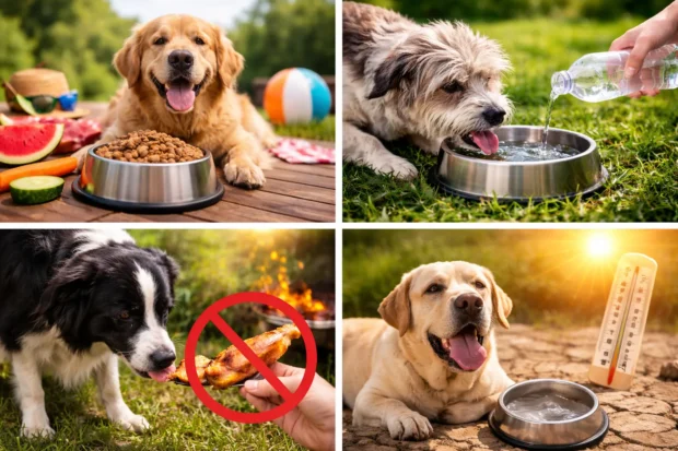 mit ehet a kutya nyáron, nyári etetés kutyáknál, kutya folyadékpótlás nyáron, mit ne egyen a kutya nyáron, hőség etetés kutya, kutya nyári étrend, kutya hasmenés nyáron